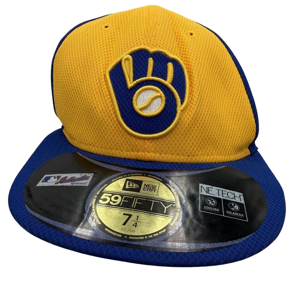 Milwaukee Brewers Hat Cap Fitted Mens 7 1/4 Blue MLB Baseball New Era 59FIFTY